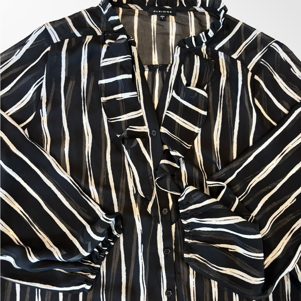Pleione Black and Cream Striped Blouse